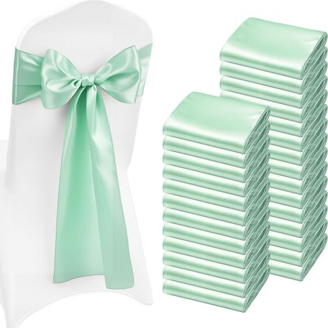 VEVOR Fajas de Saten para Silla 100 Piezas, Lazos para Sillas 275 x 17 cm, Bandas para Sillones de Material Suave, para Decoración de Bodas, Ceremonias, Fiesta de Nacimiento, Banquetes, Verde Claro