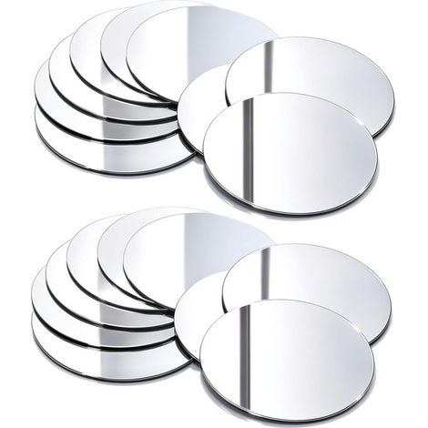 Miroir adhésif - Miroir mural rond - Acrylique - Lot de 20 - 10 cm - Argenté - Autocollant - Miroir 10 cm x 10 cm (1/5)