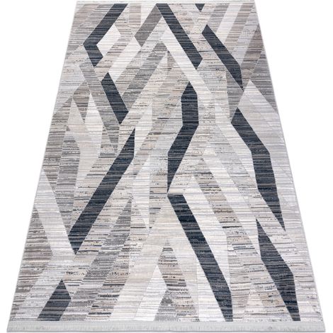 Tappeto moderno REBEC frange51166B Geometrico - due livelli di pile blu scuro / crema blue 80x150 cm