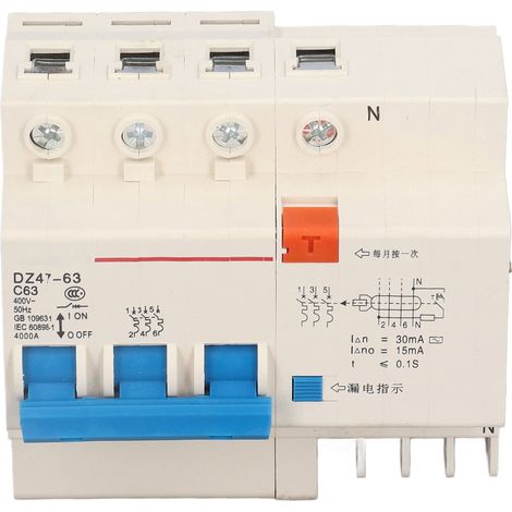 Ortviai Disjoncteur différentiel 3P 63A 220V protection surcharge/court-circuit/fuites 50/60 Hz (1/5)