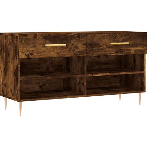 Banc à chaussures bottes commode étagère meuble entrée rangement 102 x 35 x 55 cm bois d'ingénierie marron