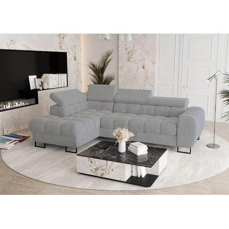 Ecksofa Schlafsofa BASTIEN in Stoff Terra Grau Ottomane Links