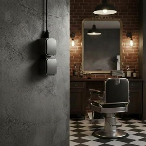 Waterproof Type E Double Electric Outlet Vertical Plug with Plug Wall Socket Heavy Duty for Garage, Workshop and Outdoor (Grey/Black) (1/4)