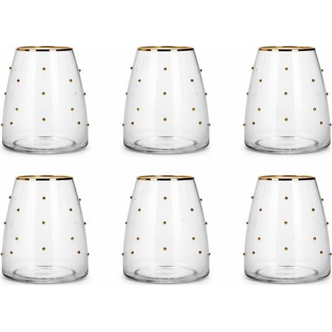 Vaso Set 6 Cristal 8X8X10 360Ml Perlas 3D Dorado