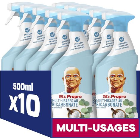 Propre Spray Nettoyant Multi-Usages, Grand Format (500ml x10), Parfum Eucalyptus avec Bicarbonate de Soude, Élimine 99.9% des Tâches Tenaces, Convient aux Surfaces Alimentaires (1/5)