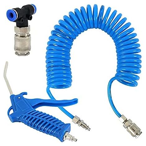 Air Blow Gun Kit Air Duster Cleaning Nozzle Blow Spray Tool Kit with 5 Meter Long Coil PU Air Hose,4×6mm(Blue) (1/4)