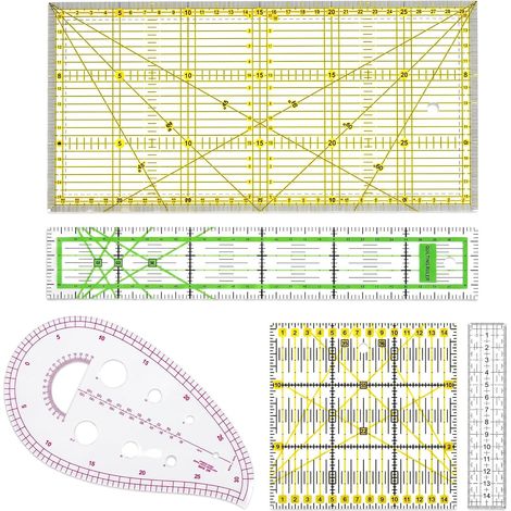 Piece Sewing Ruler Set with Scale and Angle Markings (1/5)