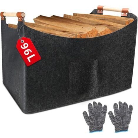 XXL-Filzkorb für Brennholz (96 l, 60 x 40 x 40 cm), faltbar, mit Holzgriff