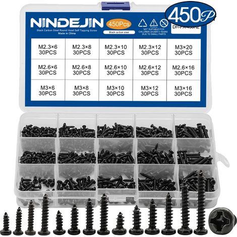 Tornillos autorroscantes de cabeza redonda, M2.3, M2.6, M3, acero al carbono, 450 unidades (1/5)