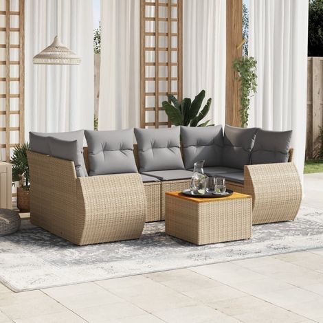 Set sofás de jardín 7 piezas y cojines ratán sintético beige vidaXL (1/5)