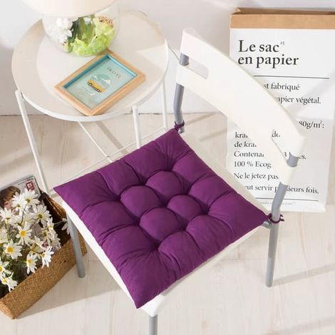 Lot de 4 coussins de chaise moelleux, avec ruban, pour salle à manger, jardin, terrasse ou cuisine (40 x 40 cm), violet. - couleur (1/5)