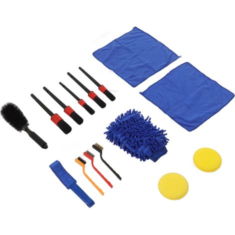 Ensemble de 15 brosses de nettoyage automobile professionnelles pour jantes, pare-chocs et grilles d'aération. (1/5)