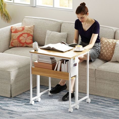Escritorio plegable de 63 cm con ruedas y balda en madera natural (1/5)