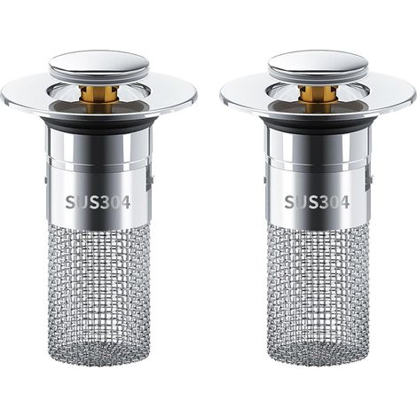 2 Pièces Bonde de Lavabo Universel Pop Up,Bonde de Lavabo Pop-Up avec Filtre Anti-Clogging,Flitre de Vidange Anti-Bloqué,Bouchon Baignoire pour Lavabo Cuisine,Flitre Cheveux-Orifice e vidange 28-33mm (1/5)