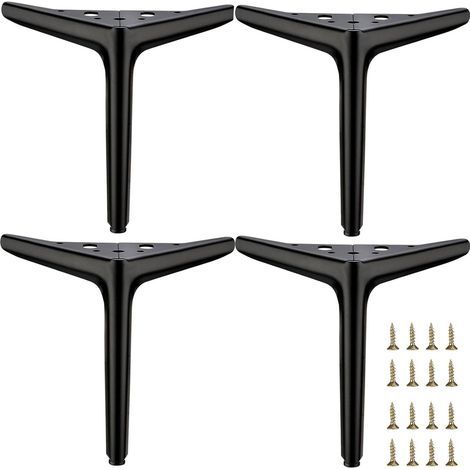 Set di 4 gambe per mobili in metallo nero opaco, 18 cm (7 pollici), in stile moderno, ideali per supporti TV, divani, sedie e armadi. (1/4)