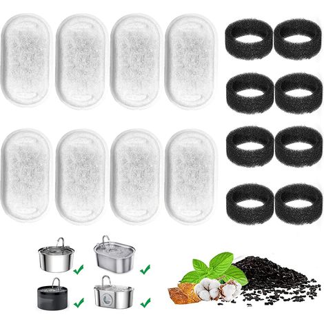 8+8er-Pack Katzentrinkbrunnenfilter – Ersatzfilter für Wasserbrunnen aus Edelstahl – 3,2 l einstellbarer Wasserdurchfluss – Haustier-Wasserbrunnen – Wasserbrunnen