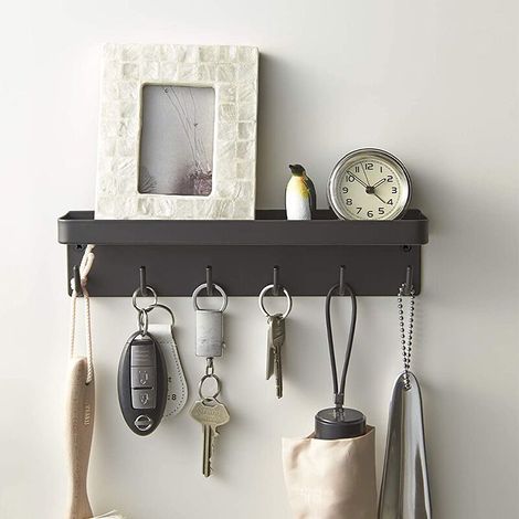 Étagère murale, Home Smart Porte-clés magnétique avec plateau Noir Étagère murale- (1/4)