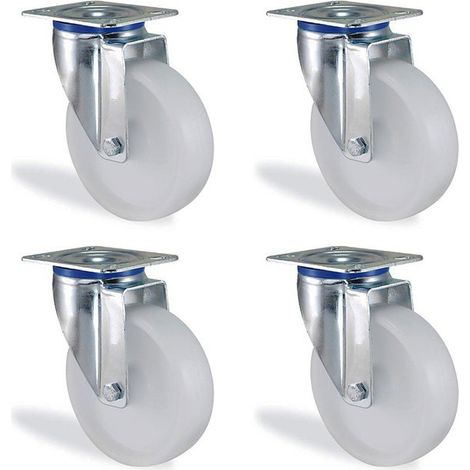Lot de 4 roulettes pivotantes polypropylène blanc – Diamètre 100mm – Charge 450kg – Pour équipements lourds et déplacements faciles – HTR