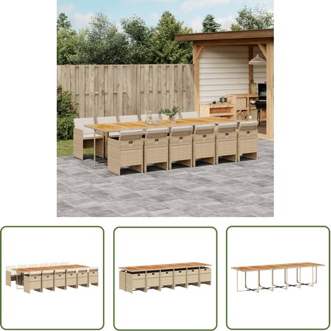 The Living Store 13-tlg. Garten-Essgruppe mit Kissen Beige Poly Rattan - Gartentisch - Gartenmöbel Set - Outdoor Möbel - Esstisch - Gartenstühle (1/5)