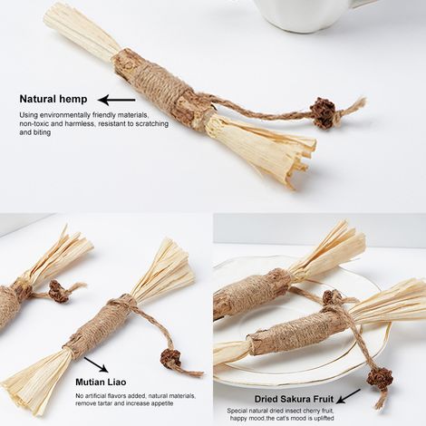 Kauspielzeuge für Kätzchen, natürliche Holzstäbchen zur Zahnreinigung, Anti-Stress, Katzenzubehör, 2-teiliges Set (1/3)