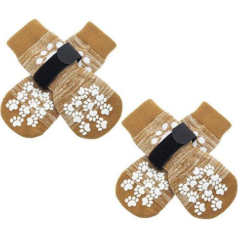 4 chaussettes antidérapantes pour chiens, double adhérence, élastiques avec sangles réglables, tissu polyester respirant, pour intérieur et sols froids ou chauds (1/5)