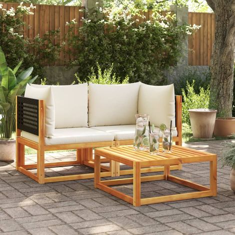 Gartensofas-Ecke mit Kissen 2 Stk. Holz Akazie & Rattan (1/5)
