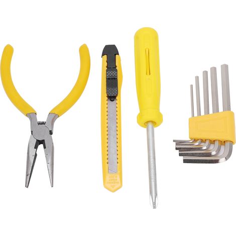 Kit de 8 outils de bricolage : pinces coupantes, clés hexagonales, tournevis, couteau pour réparations domestiques. (1/5)