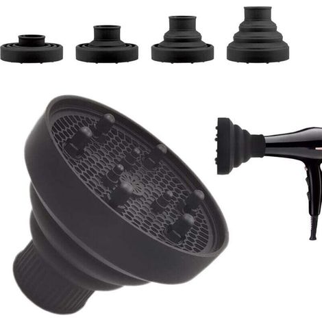 Difusor para secador de pelo, difusor para cabello rizado para secadores de pelo de 4,2 a 4,8 cm de diámetro, apto para todo tipo de cabello - Negro-Crezuo