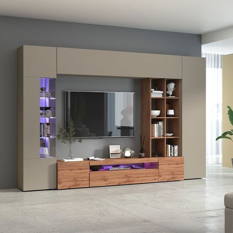 Mueble modular para sala de estar moderna con vitrina y librería Egypt WT