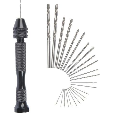 Mini perceuse à main avec foret hélicoïdal + 25 micro forets hélicoïdaux sans fil, outils de tournage pour aluminium, foret hélicoïdal réglable pour pyrogravure, perçage du plastique et du cuivre à do (1/3)