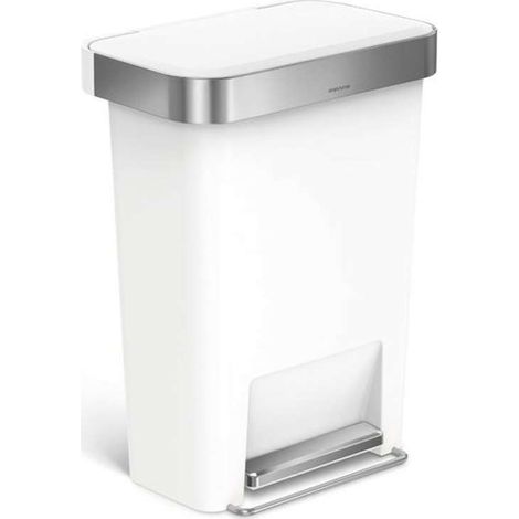 Simplehuman - Poubelle 45 l, avec poche pour sac, inox/blanc CW1387CB (1/5)