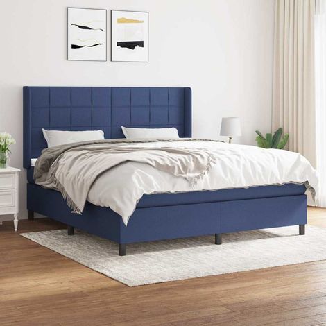 Cama box spring con colchón tela azul 160x200 cm (1/5)
