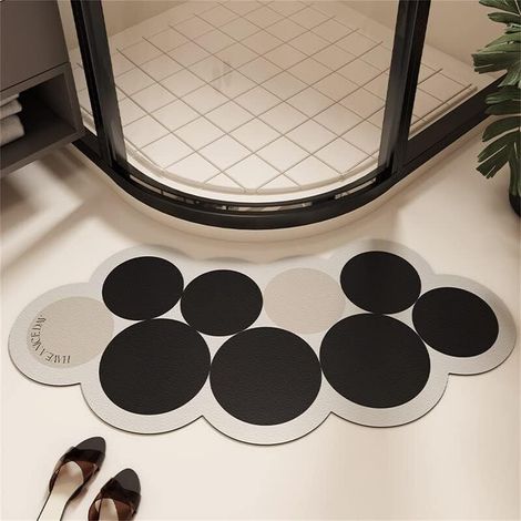 Tapis de douche antidérapant, anti-moisissure, tapis de bain extérieur en terre de diatomées, tapis de douche incurvé pour salle de bain, léger et luxueux en forme d'éventail-Crezuo