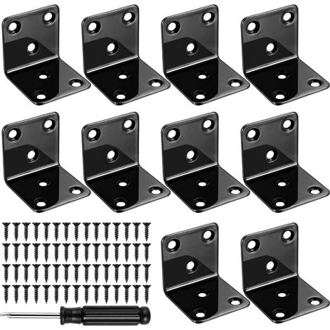 10 pcs équerres métal 90° 40×40 mm noires, charge lourde Acier renforcé angle droit 90° multi-trous vis incluses robuste pour meubles, étagères, menuiserie. (1/5)