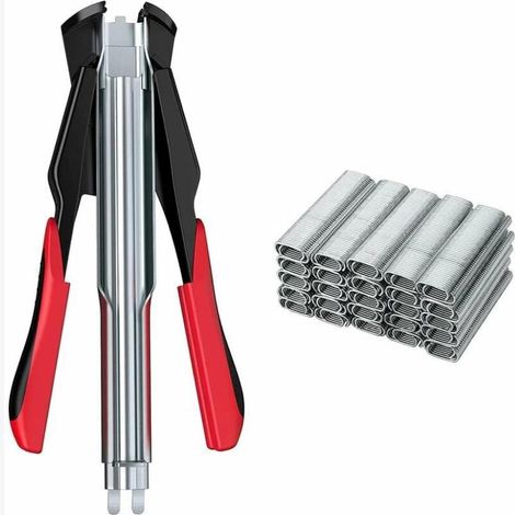 Agrafeuse automatique de clôture de pince de circlips de pince de fil avec 100PCS anneaux galvanisés de type C pour des mailles et des filets de clôture Cages (1/2)