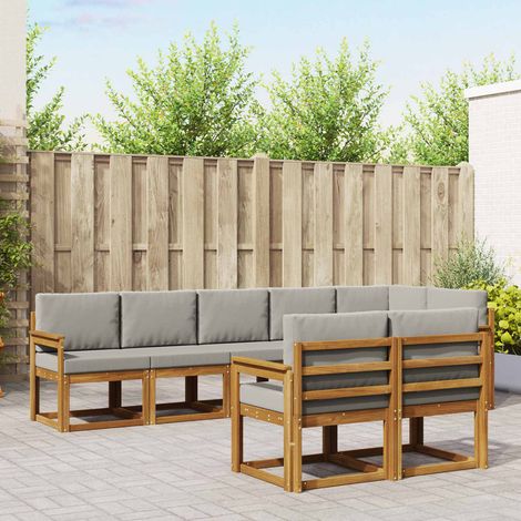 vidaXL Outdoor-Sofagarnitur mit Kissen 8 pcs Natürlich und Hellgrau (1/5)