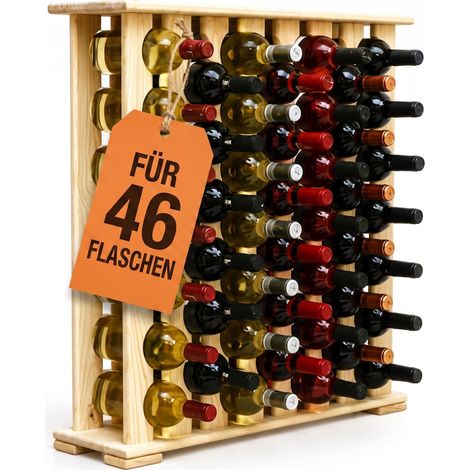 Relaxdays Weinregal, 46 Flaschen, Kiefernholz, 76 x 76 x 19 cm, Weinhalter für Rot- & Weißwein, Flaschenregal, natur (1/5)