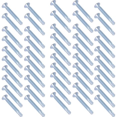 50 vis auto-perceuses tete plate trouillard acier carbone zingue argente 4.8x38mm pour meuble maison bureau bricolage (1/5)
