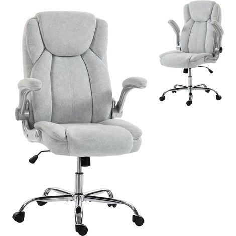 HOMCOM silla de escritorio ergonómica, con respaldo alto, reposabrazos abatibles, asiento con muelles, altura ajustable, función basculante, crema