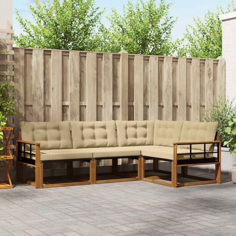 Outdoor-Sofagarnitur mit Kissen 4 pcs Natur und Beige (1/5)