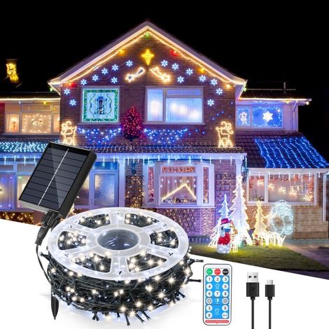 SWANEW Guirlanda Solare LED Ghirlanda Luminosa Tenda LED Party Giardino Interno Esterno Decorazione Illuminazione Natalizia 80M 800LEDs Bianco Freddo (1/5)