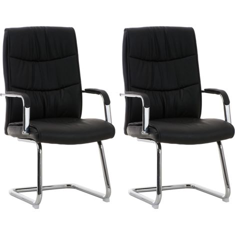 Juego de 2 sillones de oficina con reposabrazos sin ruedas en PVC negro patas de metal cromado 100001692 (1/5)