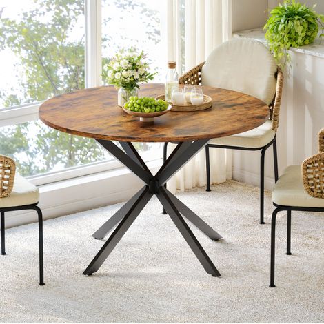 MEUBLIV Table à manger ronde Ø120 cm marron vintage et noir style industriel 4 à 6 personnes (1/5)