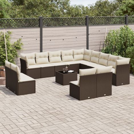 Salon de jardin avec coussins 14 pcs marron résine tressée (1/5)