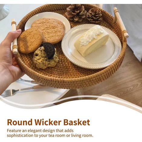 Bol rond en osier, 8,65 pouces (environ 22 cm), panier à pain en osier avec poignée, convient pour la table basse, pour les fruits et légumes. (1/4)