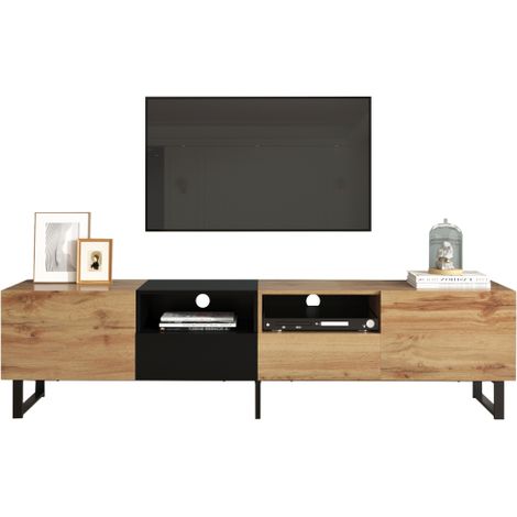 Meuble TV noir blanc grand espace de rangement structure solide (1/5)