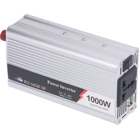 Onduleur à Onde Sinusoïdale Pure 1000 W, Convertisseur DC12V à AC220-230V pour Camping-car, Maison, Véhicules, Bateau, Adaptateur de Voiture avec Prises AC, Port USB (1/5)