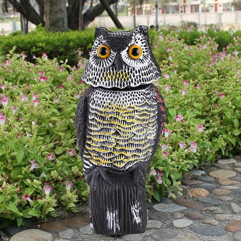 Leurre hibou à tête rotative, répulsif contre les oiseaux nuisibles, épouvantail de jardin avec son (1/5)