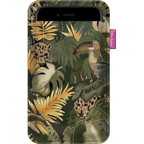 Étui pour smartphone, motif Amazonia - feutrine écologique, 105 x 175 mm, anthracite, impression résistante, protection pour téléphone, lavable à 40 °C, Bertoni (1/4)