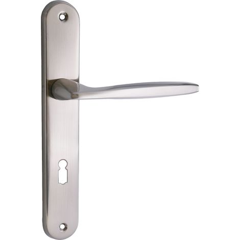 Domino Mia M9 Türgriff auf langer Platte mit Schlüsselloch, Nickel, Lochabstand 72 mm (1/5)